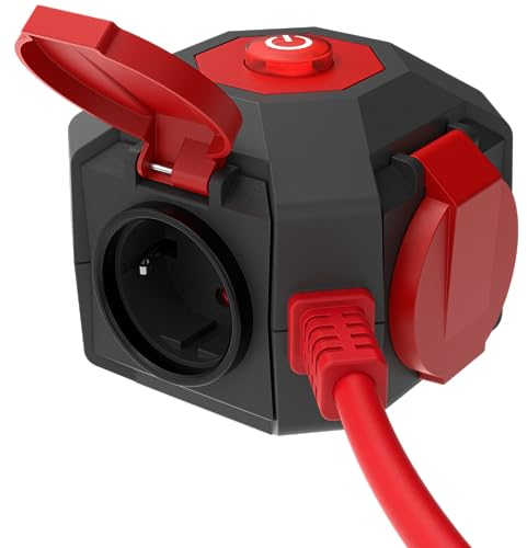 REV PowerGlobe, Steckdosenwürfel, Schalter, IP44, rot, 1.4 m, 3680 W