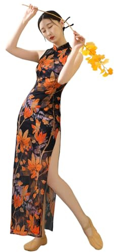 ROYAL SMEELA Vestito Qipao Cinese Senza Maniche Donna - Abito Cheongsam Tradizionale Lungo con Stampa Sexy