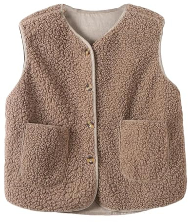 Herbst Winter Wolle Schaffell Ärmellose Jacke Frauen Verdicken Weste Lose Plüsch Fake Leder Westen Fleece Mantel, khaki, 36