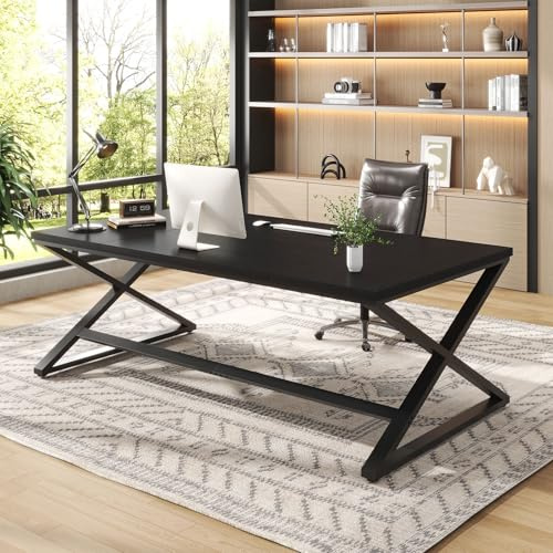 IBF Computer Desk Gaming Office Table Large Desks for Home 180cm Black Oak