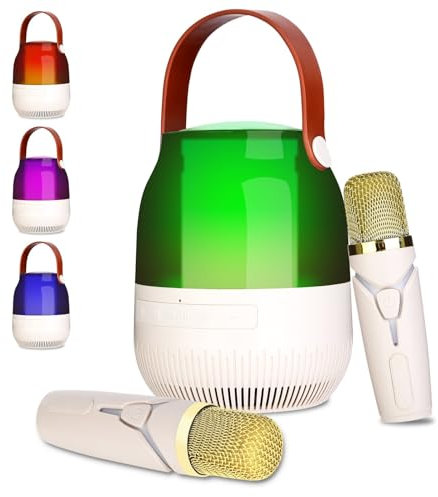 Karaoke Machine for Kids & Adults, Portable Mini Karaoke Machine with Bluetooth,2 Wireless Microphone, LED Lights,TF Card, Birthday Gifts, Home Party,Meeting, Outdoor/Indoor (Beige)