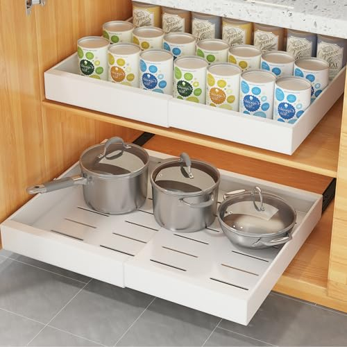 COVAODQ Ausziehbarer Schrank-Organizer, Regal für Speisekammer, Aufbewahrung, ohne Bohren, für Küche, Unterschrank, Organisation, Badezimmer, verstellbare Breite 31,5 cm bis 48 cm, 2 Stück