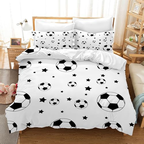 Leleyouzer Copripiumino da Calcio 3D 220×240 cm,Biancheria da Letto con Stampa di Calcio per Ragazzi,in Microfibra con Cerniera e 2 Federe 50 x 75 cm(f1)
