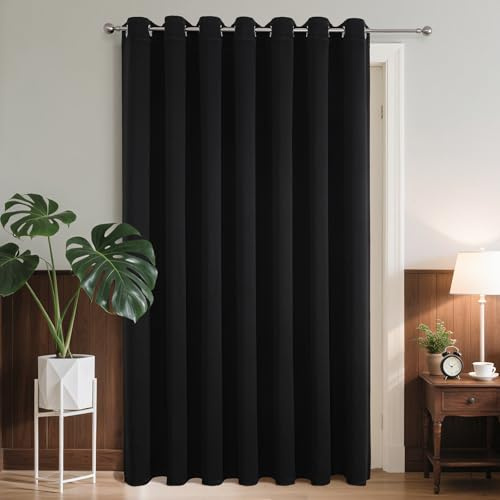 Joydeco Verdunklungsvorhänge 1 Stück,Türvorhang Blickdichte Türgardine,Tür Vorhang mit Ösen Thermo Kälteschutz Hitzeschutz Schallschutz für Schlafzimmer Wohnzimmer（Schwarz,1xH158xB132）