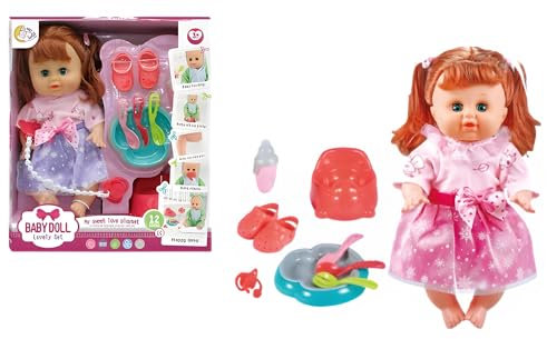 SDMAX Baby Doll Lovely Set, Charming Baby Doll with Shoe, Feeding Bottle, Potty, Spatula and More, Music Feature, Pretend Play, Ideal for Girls, Durable Plastic