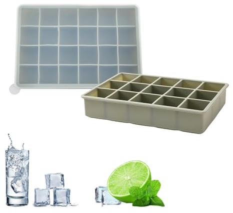 2 StüCk Silikon Eiswürfelschale mit Deckel,EiswürfelbehäLter, 15 Fach Und 24 Fach Ice Cube Tray,Eiswürfelform Groß EiswüRfel Silikonform für Whisky Wein Fruchtpürees Eiscreme Eistee.(Grün)