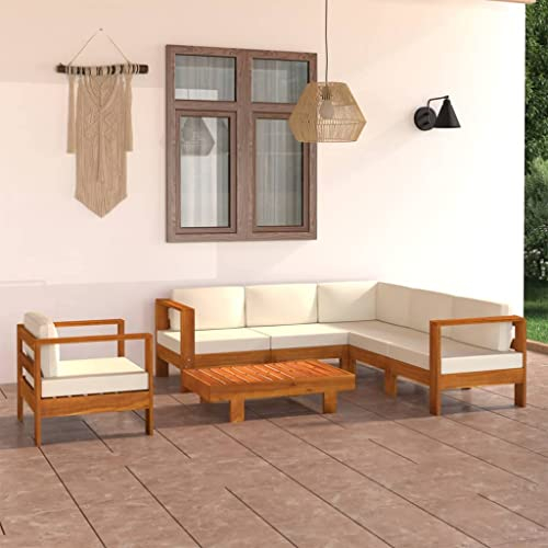 DYRJDJWIDHW Outdoor Kissen,gartenliege wetterfest,paletten,7-TLG. Garten-Lounge-Set mit Creme Auflagen Massivholz AkazieGeeignet für Garten, Swimmingpool, Wohnzimmer, Terrasse