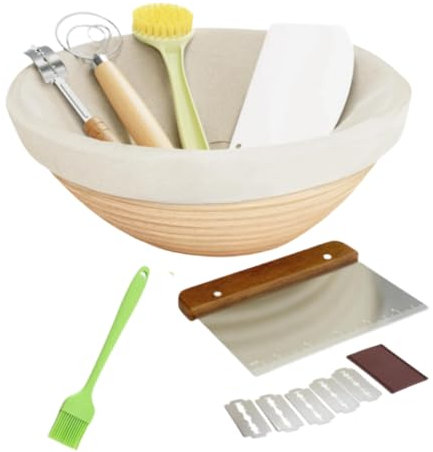 ZGSDTF Bread Proofing Basket Set, Round 9-inch Sour Dough Proofing Basket, Sourdough Baking Kit, 6-piece Bread Making Kit, Bread Baking Supplies, Artisan Bread Kits, Bread Basket Gift Sets