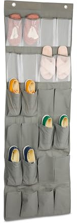 Relaxdays Schuhorganizer, 24 Fächer, Tür-Schuhregal hängend, HBT: 162x56x5 cm, Netz-& Stofffächer, Schuhhalter, grau