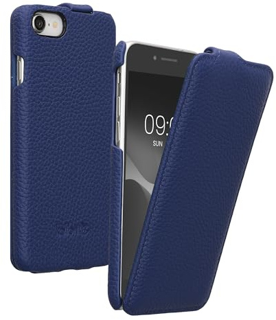 kalibri Flip Hülle Ultra Slim kompatibel mit Apple iPhone SE (2022) / iPhone SE (2020) / iPhone 8 / iPhone 7 - Leder Case Schutzhülle Tasche in Marineblau