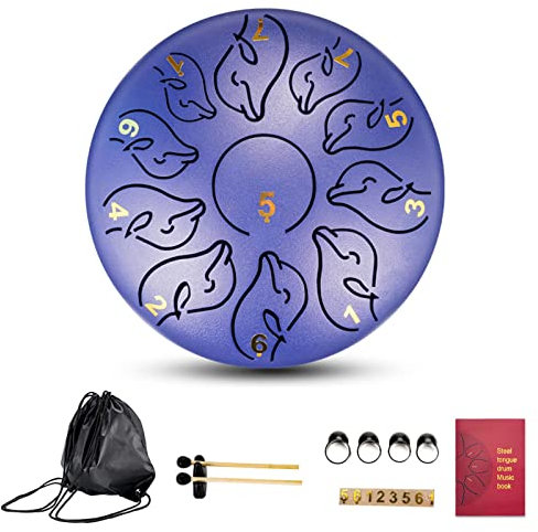 BAMFY Stahlzungentrommel 6 Zoll 11 Ton Handtrommel Instrument Bausatz Regentrommel Mit Tragetasche Notenheft Und Trommel-Schlägel Handpan Für Meditation, Dekompression(Schwarz)