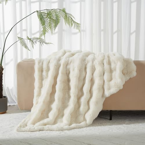 Luofanfei Kuscheldecke Wohndecke 220x240 Beige Creme Plüsch Samt Bubble Decke Kuschelig Warme Flauschige Fleecedecke Bettüberwurf Couchdecke Tagesdecke Sofadecke Blanket Für Schlafzimmer Büro