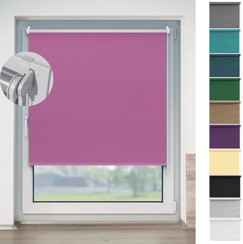 Tenda a Rullo Senza Forare 75 x 90 cm Blackout, Protezione Solare, Tenda a Rullo Oscurante da Interno Tutte Parti Montaggio Incluse per Tutte Le Stanze, Rosa