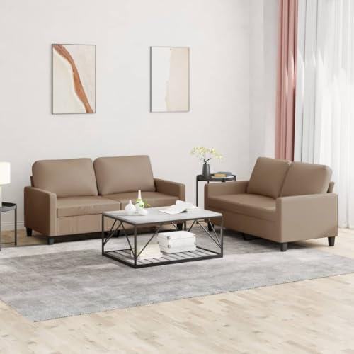 Homgoday 2-TLG. Sofagarnitur mit Kissen Wohnzimmersofa Sofa Couch Loungesofa Gästesofa, Designsofa Couchgarnitur Sitzmöbel Modern für Wohnzimmer, Schlafzimmer, Büro Cappuccino-Braun Kunstleder