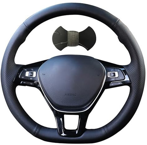 Shining wheat Lenkradbezug aus Kunstleder, handgenäht, für Volkswagen VW Golf 7 Polo 5 Arteon Passat Tiguan T-Roc Atlas 2013–2021 (graues Gewinde)