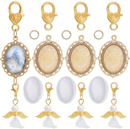 SUNNYCLUE 1 Box 10 Sets Hochzeitsstrauß Anhänger Hochzeitsstrauß Foto Anhänger Gedenkbild Anhänger Mit Klaren Glas Cabochons Gedenkfoto Anhänger Für Braut Und Bräutigam Hochzeitsfeier Geschenke Blumen