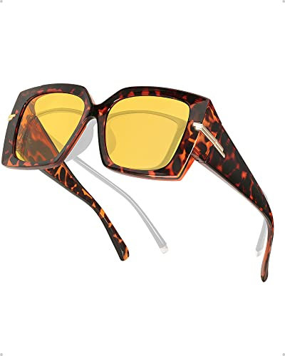 QTYQWC Übergroße Damen-Nachtsichtbrille zum Fahren, Überbrille mit polarisierten, gelb getönten Gläsern LN7519