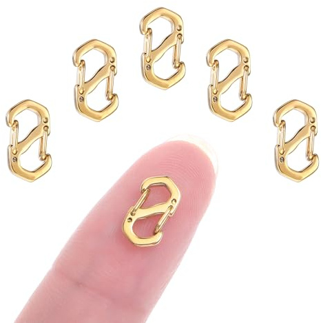 Amabro Pack de 5 Cierres de Mosquetón con Doble Apertura, Acortador de Pulsera de Collar de Acero Inoxidable, Cierres de Metal Conector de Pulsera S, Cierres para Clip de Collar (Oro)