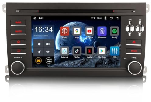 Erisin 7 Pollici 8-Core 4GB+64GB Android 14 Autoradio GPS Navigatore per Porsche Cayenne Supporto Bluetooth Wireless CarPlay Android Auto DAB+ WiFi 4G DSP USB Schermo Tattile FM RDS DVD CD OBD2 Canbus