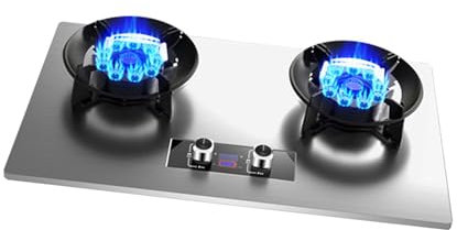 GCGC Gaskochfeld, 2-Flammen-Gasherd Mit Flammendurchschlagschutz NG/LPG, 8,5-kW-Gaskocher, Desktop Und Eingebettet Mit Zeitsteuerung, Kochfeld for Outdoor-Camping-Haus(NG)