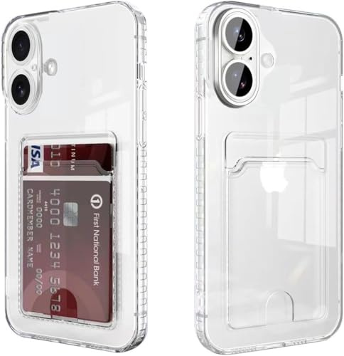 Cesryorsis für iPhone 16 hülle mit kartenfach, Durchsichtig TPU Handyhülle, Ultra Dünn, Soft, Stoßfest Schutzhülle，Bumper Cover for iPhone 16