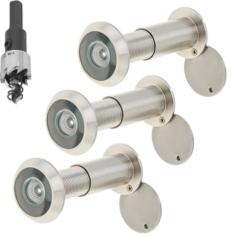 HOJLKLD Door Viewer Peephole, Solid Brass Peephole with 5/8 (16 mm) Drill Bit for 1-3/8 to 2-1/4 Doors, 200 Degree Wide Viewing Angle Peep Holes for Front Door with Privacy Cover (Satin Nickel)