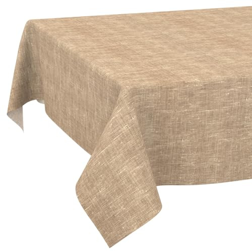 ANRO Tischdecke abwaschbar Leinenoptik Sand 240x140 cm Outdoor wetterfest | waschbar bei 30 °C – ideal für Garten, Terrasse & Esszimmer – Tischwäsche aus beschichtetem Stoff