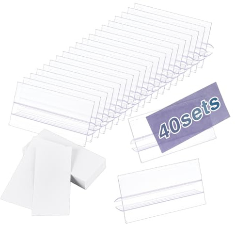 BENECREAT 40 Stück Regaletikettenhalter Preisschildhalter Aus Transparentem PVC Zum Anklemmen An Regale Mit 40 Etiketteneinlage Für 7~12mm Starke Holzregale