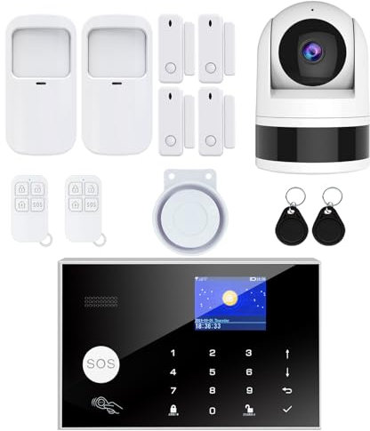 TUGARD Sistema di Allarme Domestico Senza fili,13pcs GSM SMS 2G WiFi Sistema di Allarme Antifurto Completo, Allarme Sirena PIR,Porta Finestra Sensore,Fotocamera,Controllo Remoto per Appartamento
