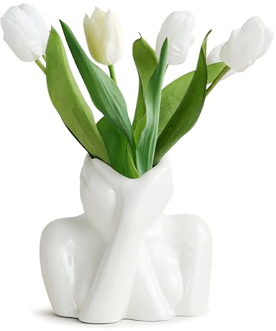Umllpet Jarrón de cerámica, jarrón de flores de cerámica para flores, jarrones blancos decorativos para decoración, jarrón pequeño moderno para el hogar, salón, mesa de comedor, granja, oficina, Año