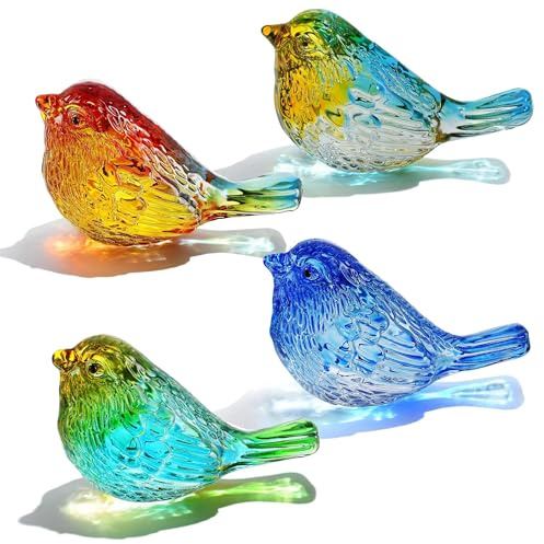 HDCRYSTALGIFTS Bunte Kristallvögel, 7,6 cm, Kunstglasvögel, Tier-Sammelfiguren, Geschenke für Frauen, Vogelliebhaber, Zuhause, Tischplatte, Büro, Dekoration, 4 Stück