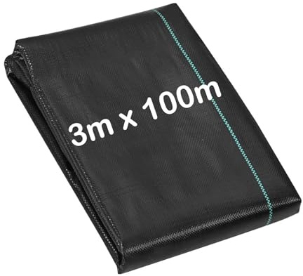 Weed Control Membrane, Garden Weed Fabric Barrier, Landscape Woven Ground Patios Paths Cover Mat & Flower Bed, UV Resistant Stabilised Black, Premium Weed Suppressant Membrane (3m x 100m, 100 GSM)