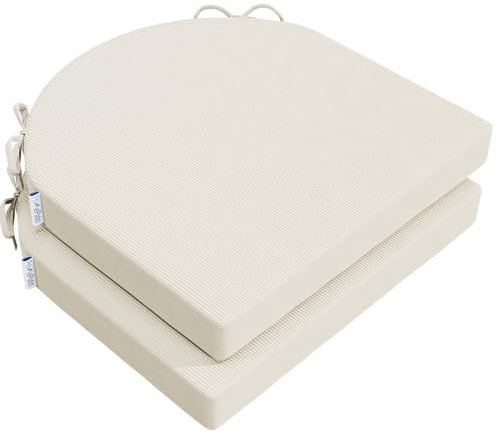 PRIMEPATIO Stuhlkissen 50x50x5cm, 2er-Set mit Fixierbändern, Beige | Hochdichter Schaumstoff mit waschbarem Bezug für Küche, Esszimmer und Garten, geeignet für den Einsatz innen und außen