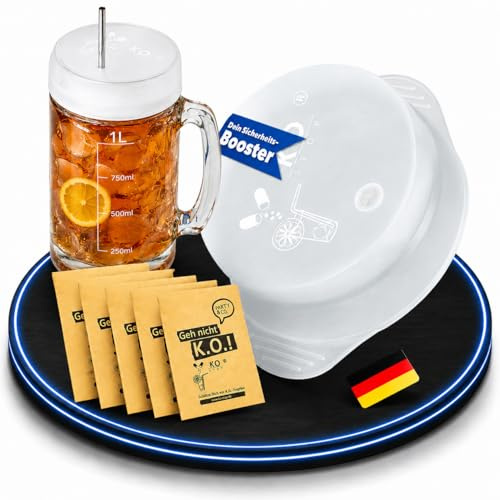 Ko Stop 5er Set Getränkeschutzdeckel aus Silikon für 1 Liter Krüge Ø 9-11 cm Schutz vor Ko Tropfen, Insekten und Schmutz wiederverwendbar und spülmaschinenfest