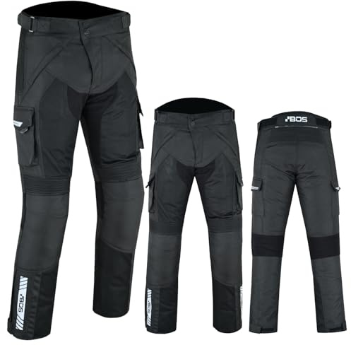 BOSmoto Motorradhose Herren mit Protektoren – Robuste Textil Cargohose mit Cargo-Taschen – Schwarz, Innenfutter herausnehmbar