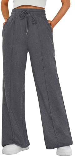 Yutdeng Pantalones Anchos Mujer Jogger Pantalón Chándal con Bolsillos Cordón Cintura Elasticos Casual Frescos Palazzo Pantalon Ancho Mujer Largo Deporte Yoga Correr Pijama Comodos,Gris Oscuro,XL
