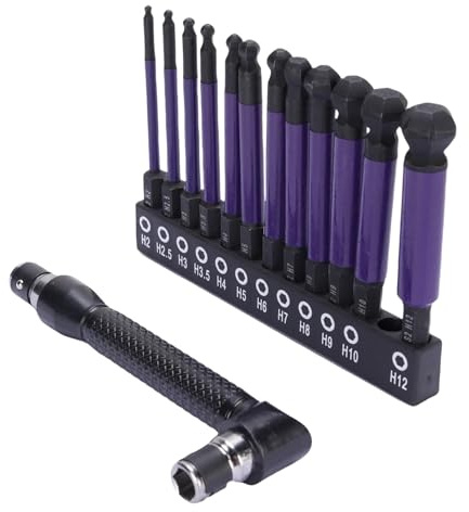 Candeon Ball End Hex Head Allen Wrench Drill Bit Set, 12 Piece 1/4 Inch Hex Shank Allen Key Drill Bit Set, S2 Alloy Steel with L Shaped Angle Wrench