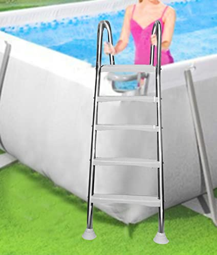Échelle de piscine hors sol, capacité de 226,8 kg, design en acier à 4 marches avec poignée et pédales antidérapantes pour un accès sûr à la piscine