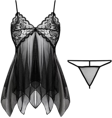 UIEXAY Intimo Donna Sexy Lingerie Rete,Sexy Set Lingerie Donna Camicie Trasparente Pizzo Tutina Biancheria Intima Senza Schiena Abbigliamento Dormire Collo V Babydoll Fiocco Pizzo