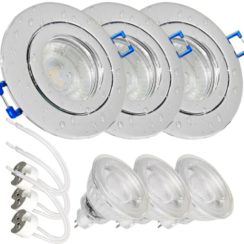 LED Einbauspots Set 12V IP44 3er – Chrom Decken Einbaustrahler für Feuchträume wie Bad & Küche, 3W 250lm 4000K neutralweiß, Ø 60–68mm, inkl. LED-Trafo & MR16-Fassungen – ideal zur Umrüstung
