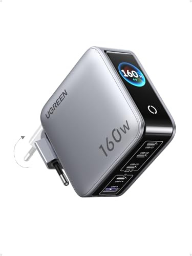 UGREEN Nexode Pro 160W Chargeur USB C Rapide 5 Ports avec Écran TFT GaN II | Compatible avec MacBook Pro Air Neo M5 M4 M3 M2 M1 iPad iPhone 17 Pro Max Air 16 15 14 13 12 Galaxy S26 S25 S24 Pixel 10 9 8