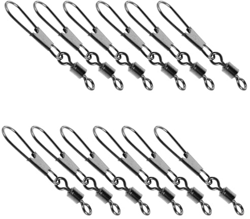DECORNIJIA Lot de 50 Émerillons à Barillet et Agrafe en Acier Inoxydable Noir, Connecteurs de Pêche Résistants la Corrosion, Usage Eau Douce et Eau Salée, Accessoires pour Leurres et Bas