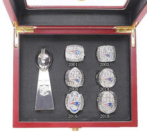 QWdfgS Party decorations, Patriots Championship Ring w/Fantasy Trophy Set Super Bowl Champion Rings Collectibles New England Souvenir Rugby