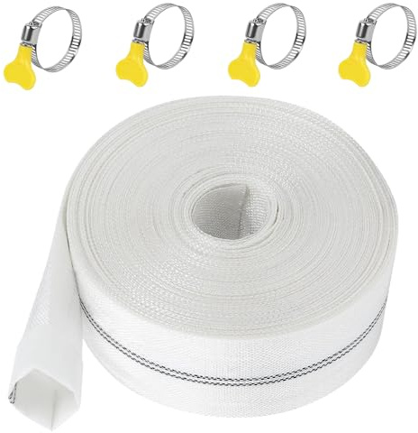 RNPKZ Gewebeschlauch, 20 m Ø 38mm Flachschlauch, 1 1/2 Zoll Wasserschlauch Industrieschlauch mit 2 Schlauchklemmen, Gewebeschlauch Flachschlauch für Tauchpumpen, Gartenbewässerung und Schwimmbecken