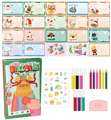 Generico Set Rainbow Squeeze Art - Set di Immagini da Grattare per Bambini, Śet di Pittura Creativa da 40 Pezzi con Carta Ďa Grattare E Cartoline | Arte Fai-đa-Te per Realizzarti | Libro