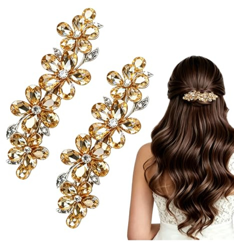 JOVYTH 2 fermagli per capelli Champagne da donna, fermagli con strass e cristallo di alta qualità, accessori per capelli da donna con capelli sottili e spessi, presa sicura per varie acconciature