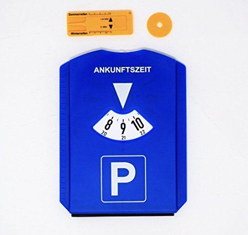 DS Varieties UG Parkscheibe mit Eiskratzer Einkaufschip und Reifenprofilmesser Parkuhr aus Kunststoff Parkuhr Auto blau