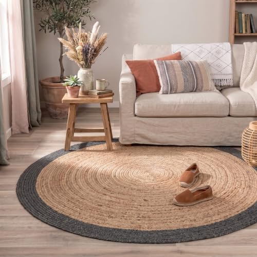 FRAAI | Home & Living Jute Teppich Rund - Fair Natur Schwarz - Ø 140 cm