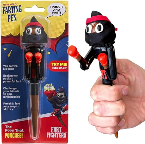 Farting Poop Pen with Punching Arms - Funny Gag Gifts for Kids Boys & Girls Ages 8-12, Silly Novelty Fart Pen That Punches & Makes Action Sounds, Cool Teen Boy Gifts & Birthday Party Favors (Ninja)