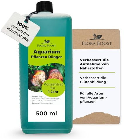 Konfitee Aquarium Pflanzen Dünger Flora Boost 500ml I Für bis zu 100L Gießwasser I Für alle Aquariumpflanzen geeignet I Flüssiger Blatt- & Wurzeldünger I 100% natürlicher Pflanzendünger